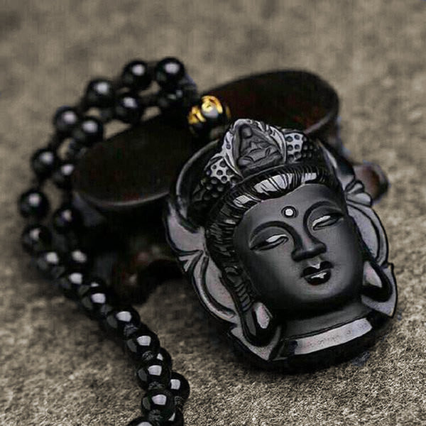 Divine Buddha Obsidian Amulet Pendant Necklace - Happy Living Well