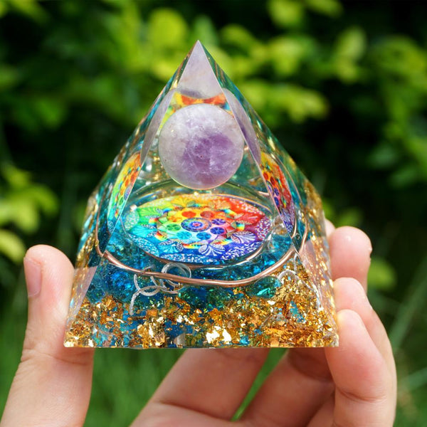 NirVana™ Handcrafted Amethyst Crystal Sphere Orgonite Pyramid - Happy Living Well