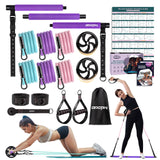 3-in-1 Pilates Bar Kit with Ab Roller & Resistance Bands | Home Gym
